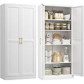 UNICOLY 71" Kitchen Pantry Cabinet, Pantry Storage Cabinet with Doors and 4 Shelves, Metal Storage Cabinets for Kitchens, Living Room, Dinning Room, Assembly Required, White
