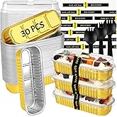 Orlashop Mini Loaf Pans with Lids and Spoons Sealing Sticker,30 Pcs 6.8oz Cake Pans for Baking Disposable Aluminum Foil Christmas Cake Pan (30 PCS GOLD)