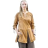 Battle-Merchant Medieval Viking Tunic Yrsa for Women, Cotton Reenactment Shirt in Used Look, Black or Light Brown