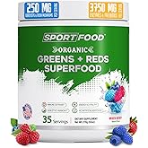Sport Food Organic Greens & Reds Superfood Powder | Mixed Berry Flavor | 25+ Super Fruits & Veggies, Beets, Prebiotics | Energizing, Antioxidant-Rich, Keto-Friendly Smoothie Mix | 35 Servings