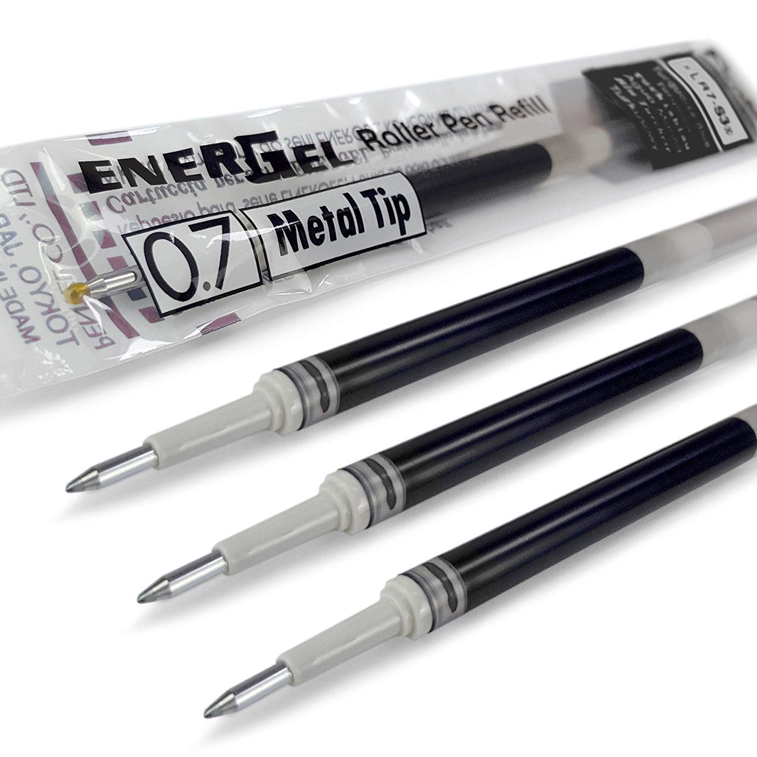 PENTEL Ink Cartridge Refill, 4 x 0.7mm Metal Tip LR7, Black - Fits Energel Xm, BL77/BL57/BL37