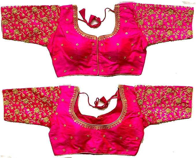 Women's Green Colour Rose Flower Embroidery and Sequins Work Design Readymade Blouse Saree For Lehenga Choli