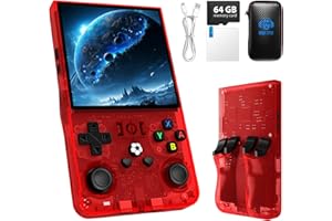 AQHH R36 Max Retro Gaming Console, Retro Handheld Console 4.0'' Screen Linux System, 64G TF Card, 4000mAh Rechargeable Portable Pocket Arcade, Red
