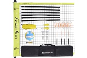 GAMESUN Volleyball Badminton Combo net Set for Backyard and Outdoor with Sleeve Net, 4 Pro Racquets, Nylon Carry Bag