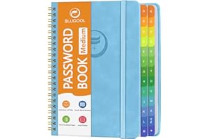 BLUGOOL Password Book with Alphabetical Tabs, Password Keeper Book for Seniors, Individual & Colorful Tabs, Spiral Hardcover Password Notebook for Website Logins, 5.7" x 7.7", Blue