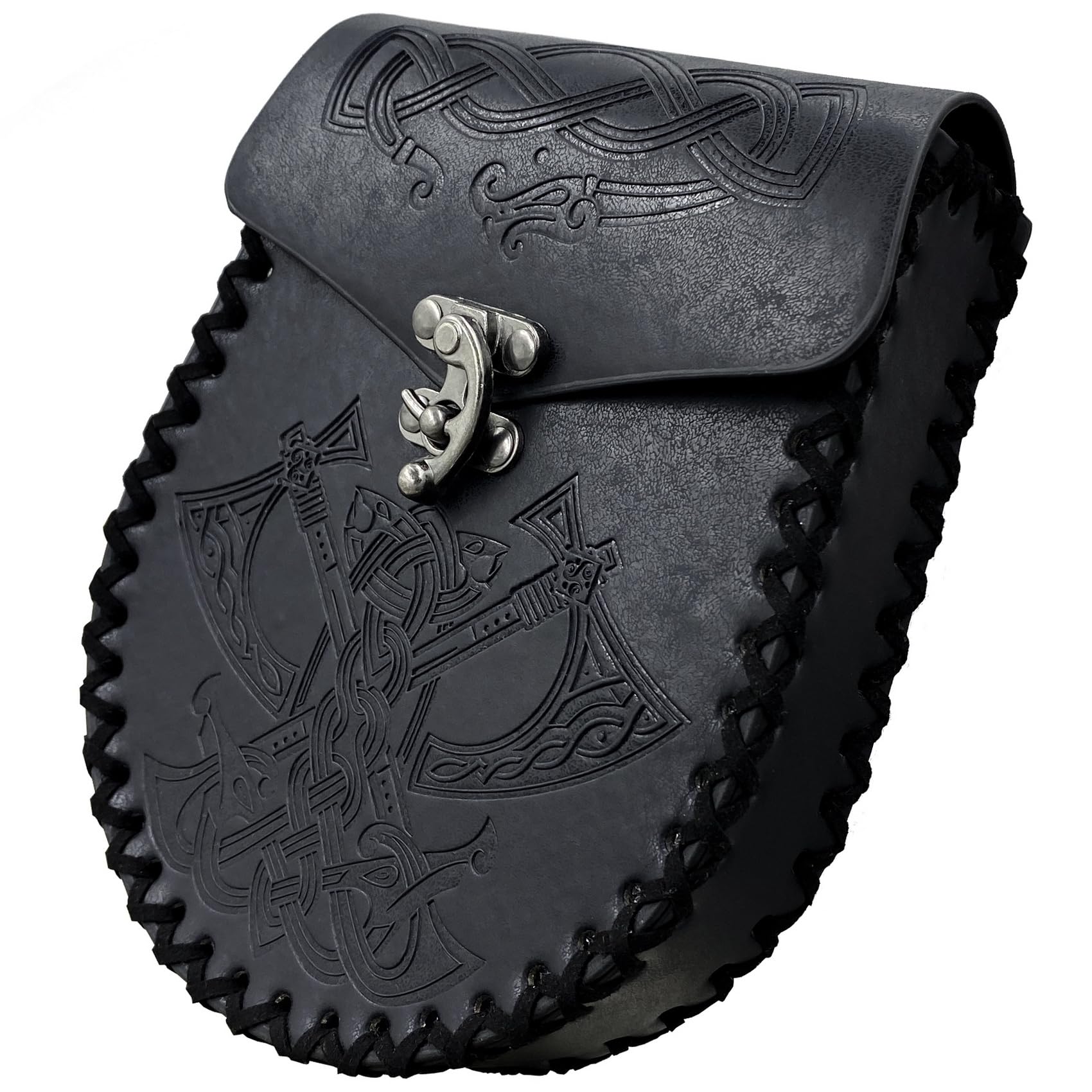 Viking Embossed Belt Bag,Black Medieval Faux Leather Side Pack,Vintage Portable Belt Pouch,Renaissance Coin Bag for LARP Ren Faire