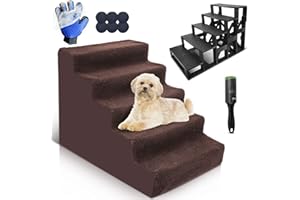 Kphico Pet Steps for High Bed,Extended 5 Tiers Dog Stairs with Removable and Washable Cover,Plastic Pet Stairs Dog Ramp for Small Dogs and Cats-Send 1 Pet Grooming Gloves&1 Pet Hair Remover Roller