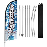 QSUM Laundromat Flag for Business, Laundromat Signs, 8FT Polyester Advertising Swooper Flag with Aluminium Alloy Flag Pole Kit, Stainless Steel, Ground Spike, Portable Bag