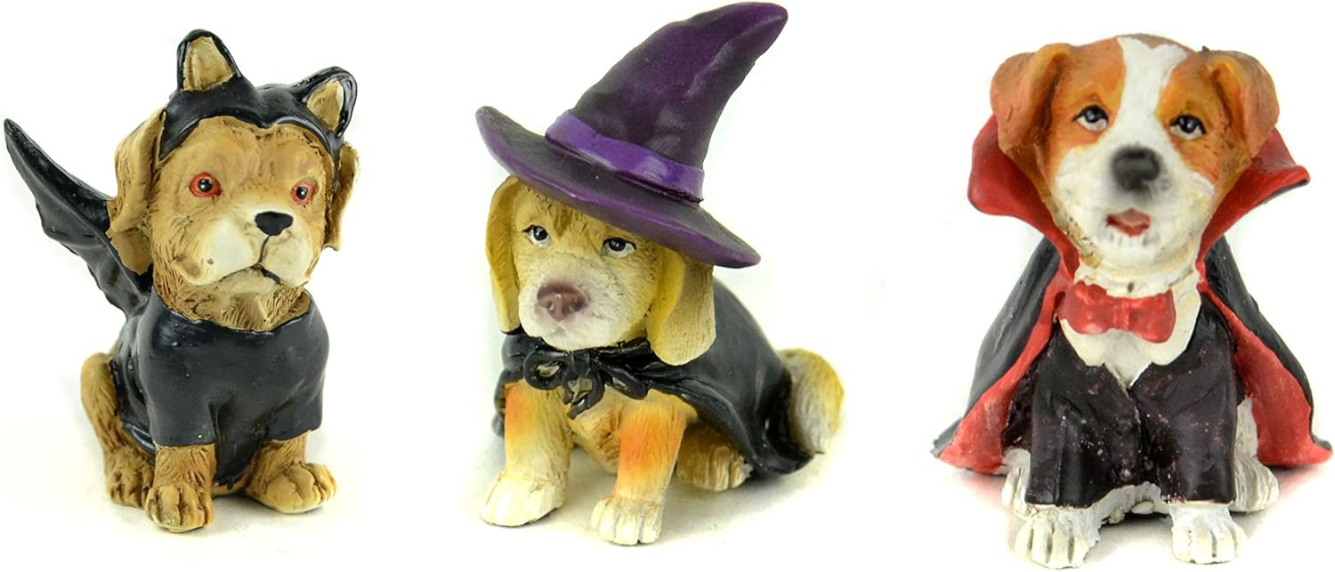 Touch of Nature Halloween Assortments - Miniature Dog Trick or Treaters - Halloween Decor - Halloween Fairy Garden - Halloween Miniatures (Dogs in Costume(3))