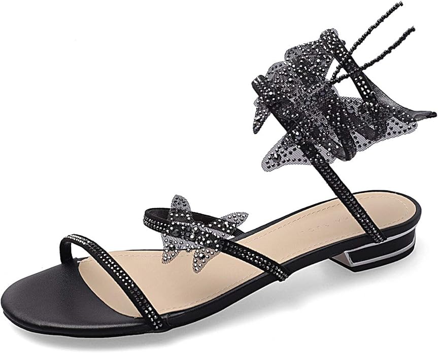 Amazon.com | Women's Fashion Open Toe Single Band Ankle Strap Dress Sandals Solid Color Low Heel 