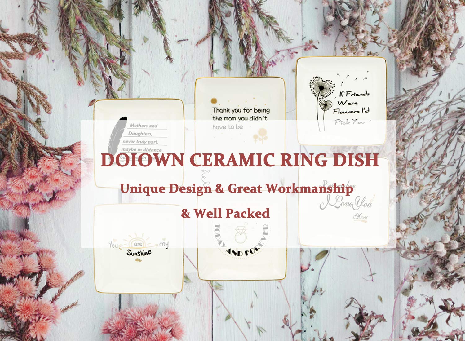 DOIOWN Bestie Gift Ceramic Jewelry Trays Ring Dish Friendship Gift for her Gift for Best Friend, Sister - If Friends were Flowers I\'d Pick You