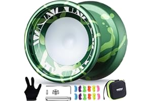 MAGICYOYO V11 FINGEROTA Professional Finger Spin Yoyo - Dual Purpose Trick Yoyo Responsive &Unresponsive Yo Yo for All Levels +Yo Yo Glove + 12 Replacement Strings +Storage Case (Dark & Light Green)