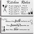 2 Pieces Kitchen Rules Wall Decor Black and White Kitchen Hanging Decor Wooden Kitchen Rules Sign Modern Farmhouse Wall Decor Rustic Wall Decor for Bathroom Christmas