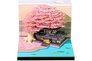 3D Desk Calendar 2026, Time Piece Calendar 2026, Tear-Away 3D Cherry Blossom Treehouse Paper Art Notepad with Pen Holder, Pap