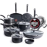 T-Fal Ultimate Hard Anodized Nonstick Pots and Pans Set 17 Piece, Nonstick Cookware Set with Fry Pan, Saucepans, Saute-Pan, Griddle, Dishwasher Safe, Onyx