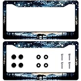 Bear Mountains License Plate Frame Mountains Forest Galaxy Moonlight License Plate Personalise License Plate Frames Stainless Steel Metal Car Plates Tag Funny Decor Men Women 12.2"x6.2" 2PC