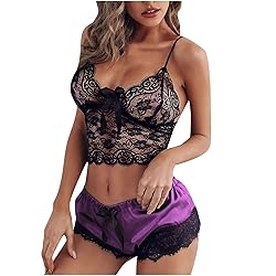 Women's Nightgown Two Piece Lace Satin Spaghetti