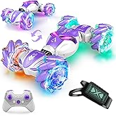 Gesture Sensing RC Stunt Car, 4WD Hand-Controlled 2.4GHz Remote Control Drift Cars for Boys Girls Age 6-8-12, All-Terrain Off-Road Twist Toy Cars with Lights Music for Birthday Gifts(Purple)
