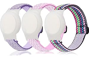 Afoskce Elastic Airtag Bracelet for Kids， Nylon GPS Tracker Holder Protective Case Compatible with Apple Air Tag,Adjustable Anti Lost Airtag Watch Band for Kids Children Elders，3 Pack