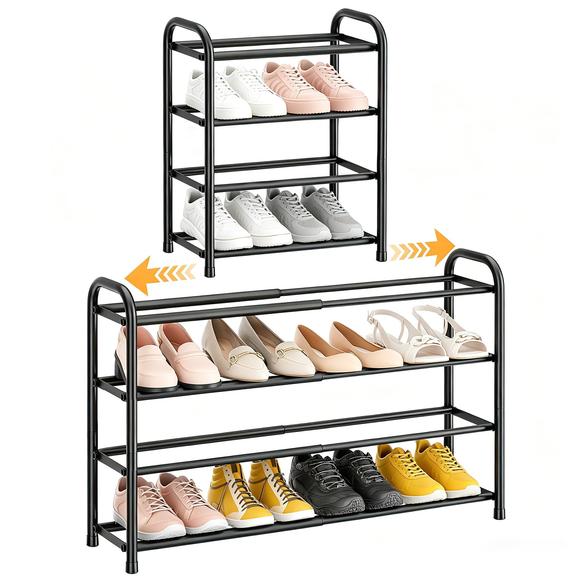 ENJOYBASICS Expandable Shoe Rack, 4 Tier Adjustable Shoe Organizer Shelf for Closet, Black Metal Free Standing Shoe Rack Storage for Small Space, Entryway Image