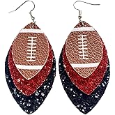 Fuqimanman2020 Colorful Layered Football Leather Dangle Earrings Glitter Football Sports Lover Teardrop Earrings for Women Girls Jewelry(B)