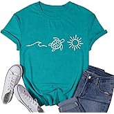VQD Sea Turtle Shirts for Women Hawaiian Beach Tortoise T-Shirt Vacation Ocean Tee Tops
