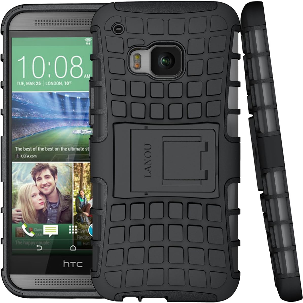 HTC One M9 Case, LANOU Dual Layer Shell Protective Cover With Kickstand for HTC One M9 - Black