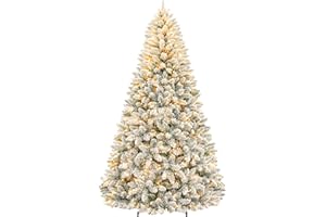 Hykolity 6 ft Prelit Snow Flocked Christmas Tree, Artificial Christmas Tree with 250 Warm White Lights, 1032 Tips, Metal Stand and Hinged Branches