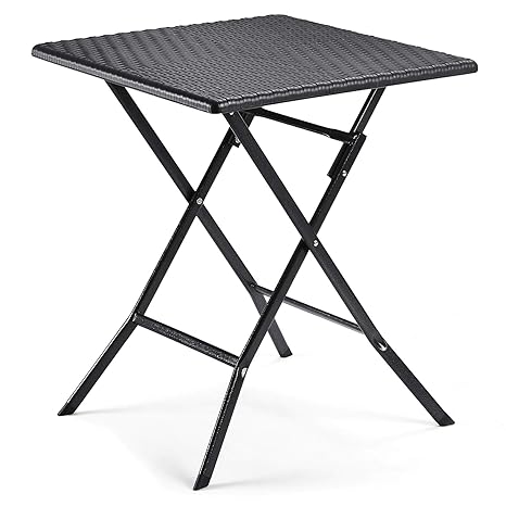SONGMICS Klapptisch, balkontisch, Kleiner Gartentisch mit Kunststoffoberfläche im Rattan-Look, wasserfest, stabile Standbeine