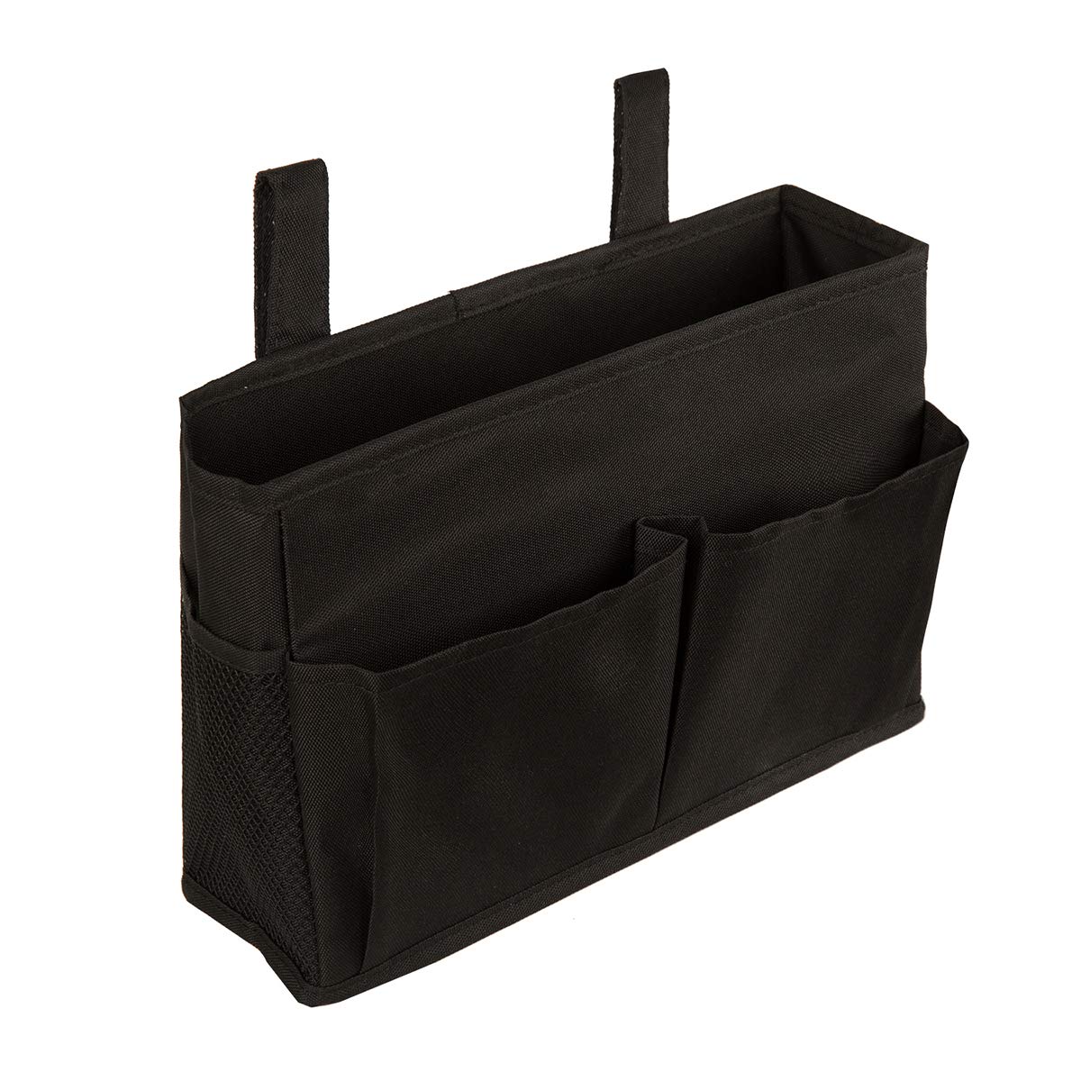 ELEZAY Bedside Organiser Waterproof Oxford Hanging Bedroom Caddy with Hooks for Bed Crib Stroller Dorm Bunk Minimalist 4 Pocket Storage Bag 29 * 20CM, Black