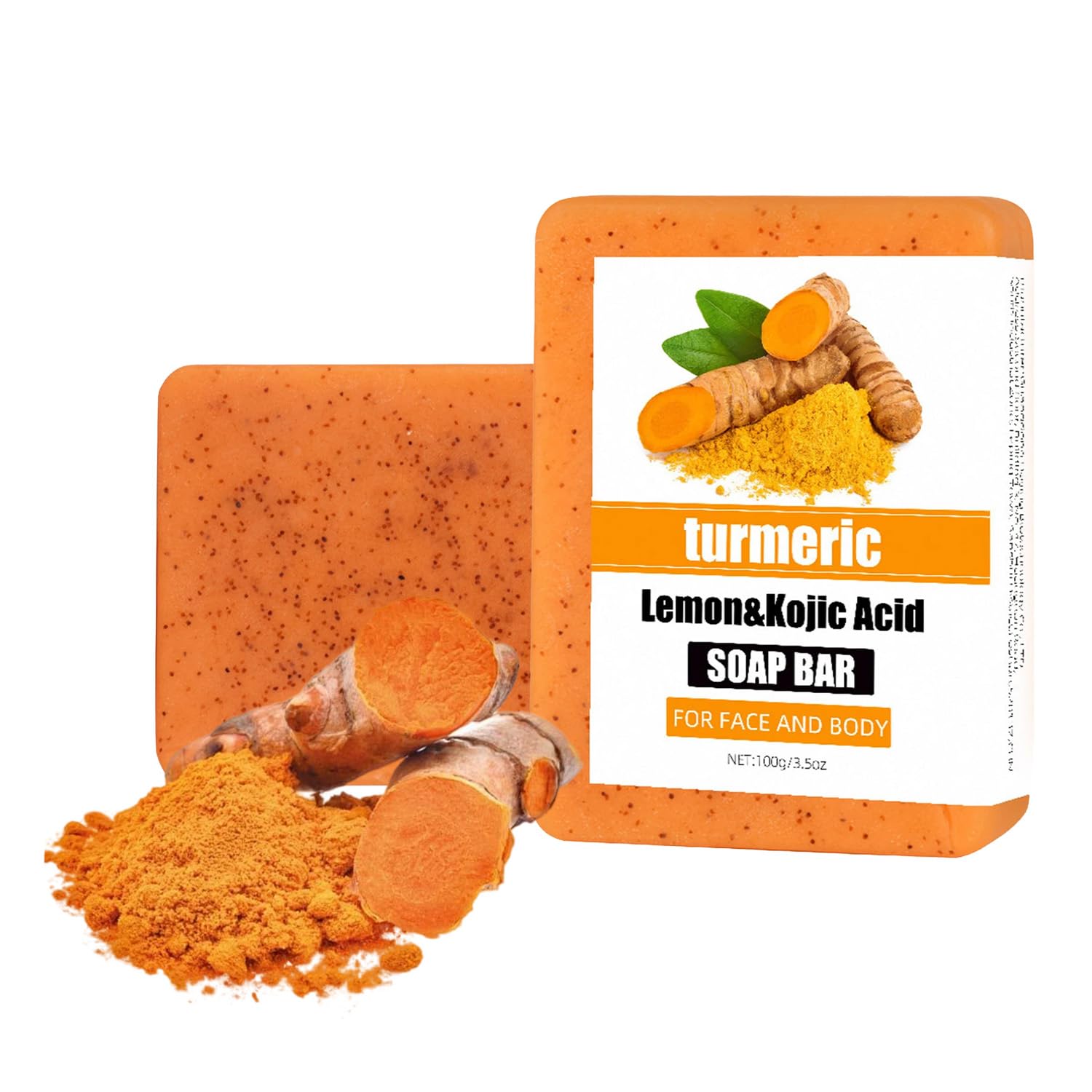 2PCS Lemon and Kojic Acid Soap for Skin Lightening, Natural Handmade Tumeric Soap with Vitamin C for Body & Face Acne Dark Spots Hyperpigmentation Smooth Skin