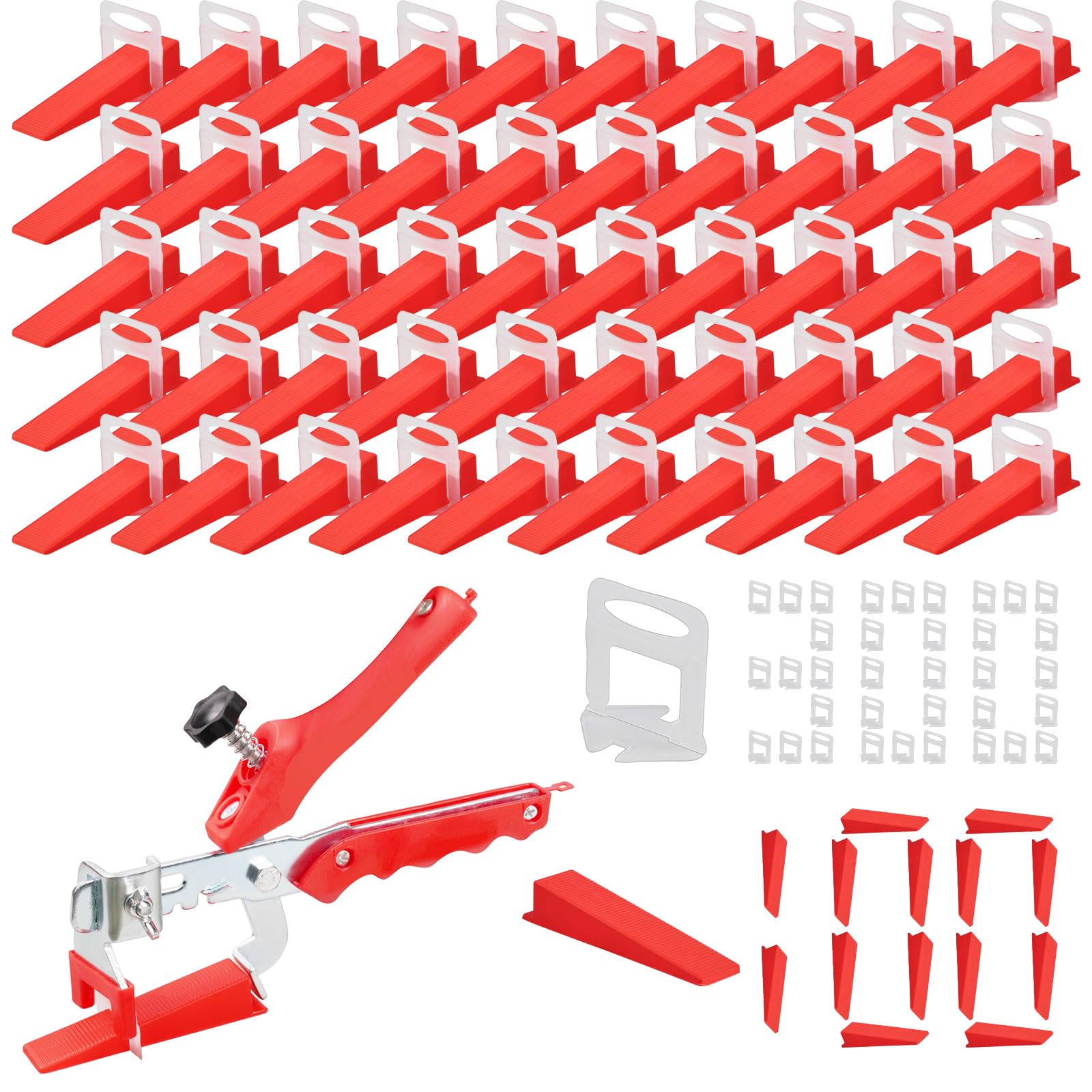 Flintronic 400PCS Tile Leveling System, 2mm 300pcs Tile Spacers Leveling Clips with 100pcs Resuable Wedges with A Tile Leveling Pliers, Tile Installation Tool for Stone and Floors