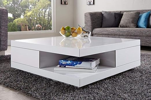 Licht Erlebnisse Quadratischer Couchtisch Modern 70 X 30 X 70 Cm Mit Drehbaren Schubladen Weiss Hochglanz Wohnzimmertisch Tyrinis Amazon De Kuche Haushalt