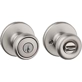 Kwikset Tylo Entry Door Knob with Lock and Key, Secure Keyed Handle Exterior, Front Entrance and Bedroom, Satin Nickel, Pick Resistant SmartKey Rekey Security and Microban