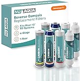 NU Aqua Reverse Osmosis Filter Replacement Set - 4 Stage 1-Year RO Kit | Includes Sediment, GAC, Carbon Block, Carbon Post Filters, Parts &amp; Fittings, Universal Undersink RO Filtration Cartridge Pack