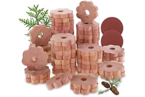 NEEDBROCK 70 Pack Cedar Rings for Clothes Storage, Cedar Rings and Balls Cedar Blocks for Closet Drawer Shoe Cabinet Storage Bags（Flower Style）