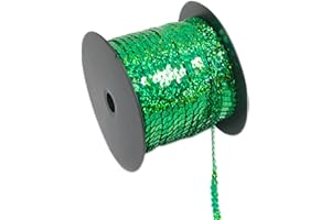 Silllule 100 Yards Flat Round Sequin Trim, 6mm Green PVC Sequin Ribbon for Crafts, Sewing, Wedding Dress, Party Embellish