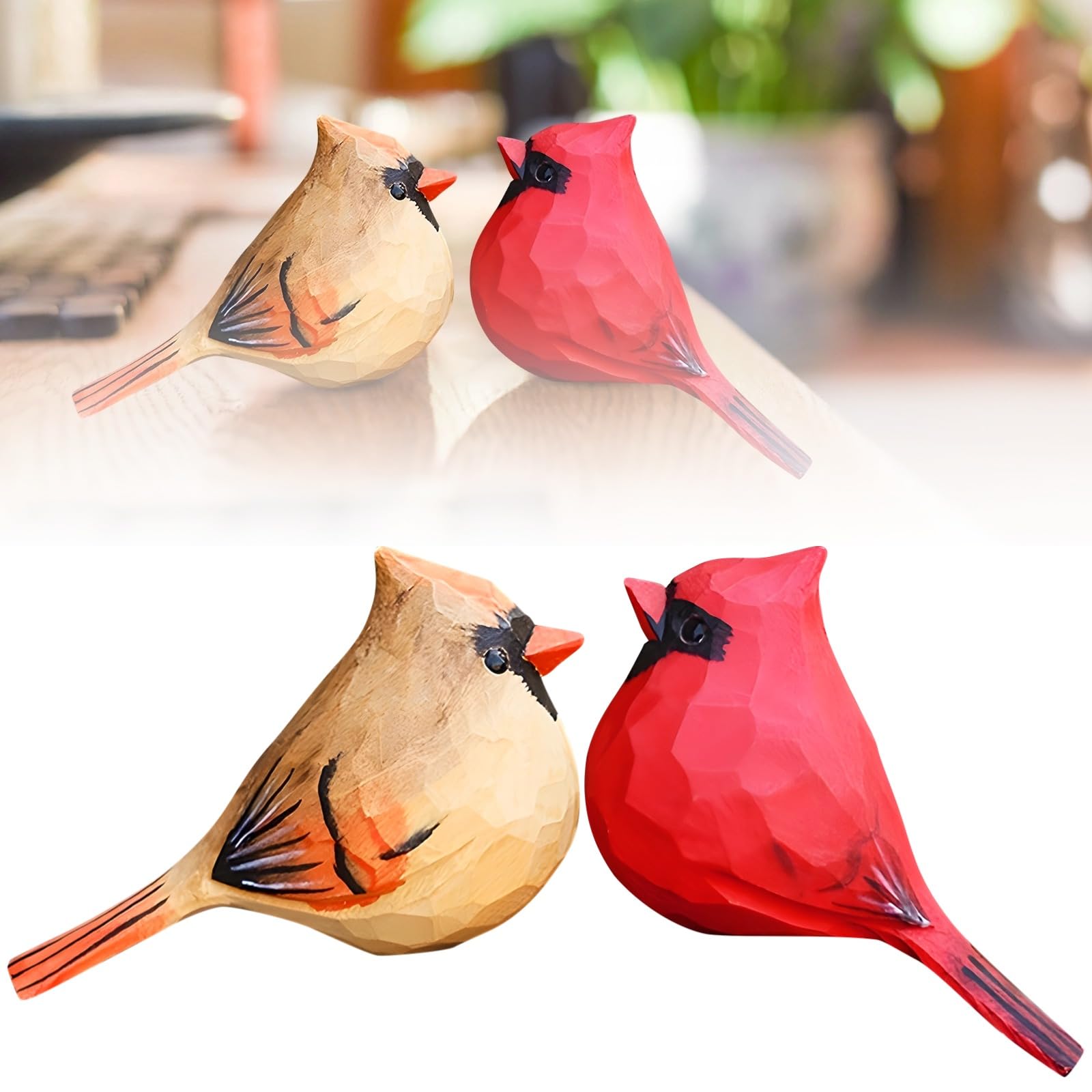Photo 1 of 2 PCS Small Cardinal Figurines, Loving Cardinals Present for Couple, Carved Bird Figurine Decor for Home and Outdoor Display