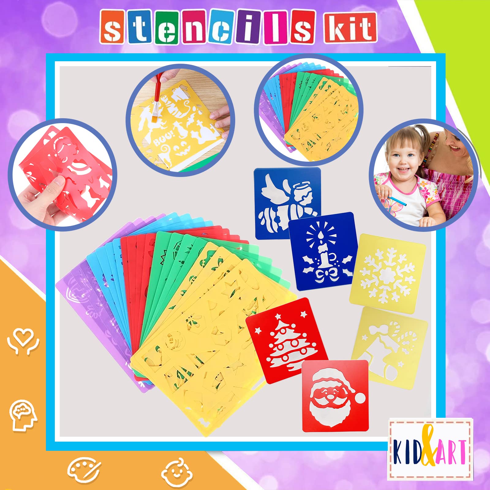 Stencils for Kids, 26pcs Plastic Drawing Stencils Set with 400+ Images, Variety of Shapes and Subjects