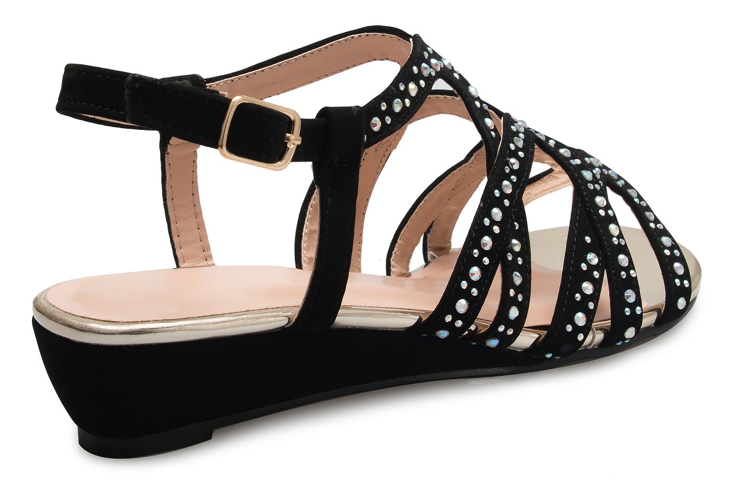 Olivia K Women's Strappy Crisscross Cutout Ankle Strap Buckle Kitten Low Wedge Heel Sandals - Comfortable, Slingback - Image 4