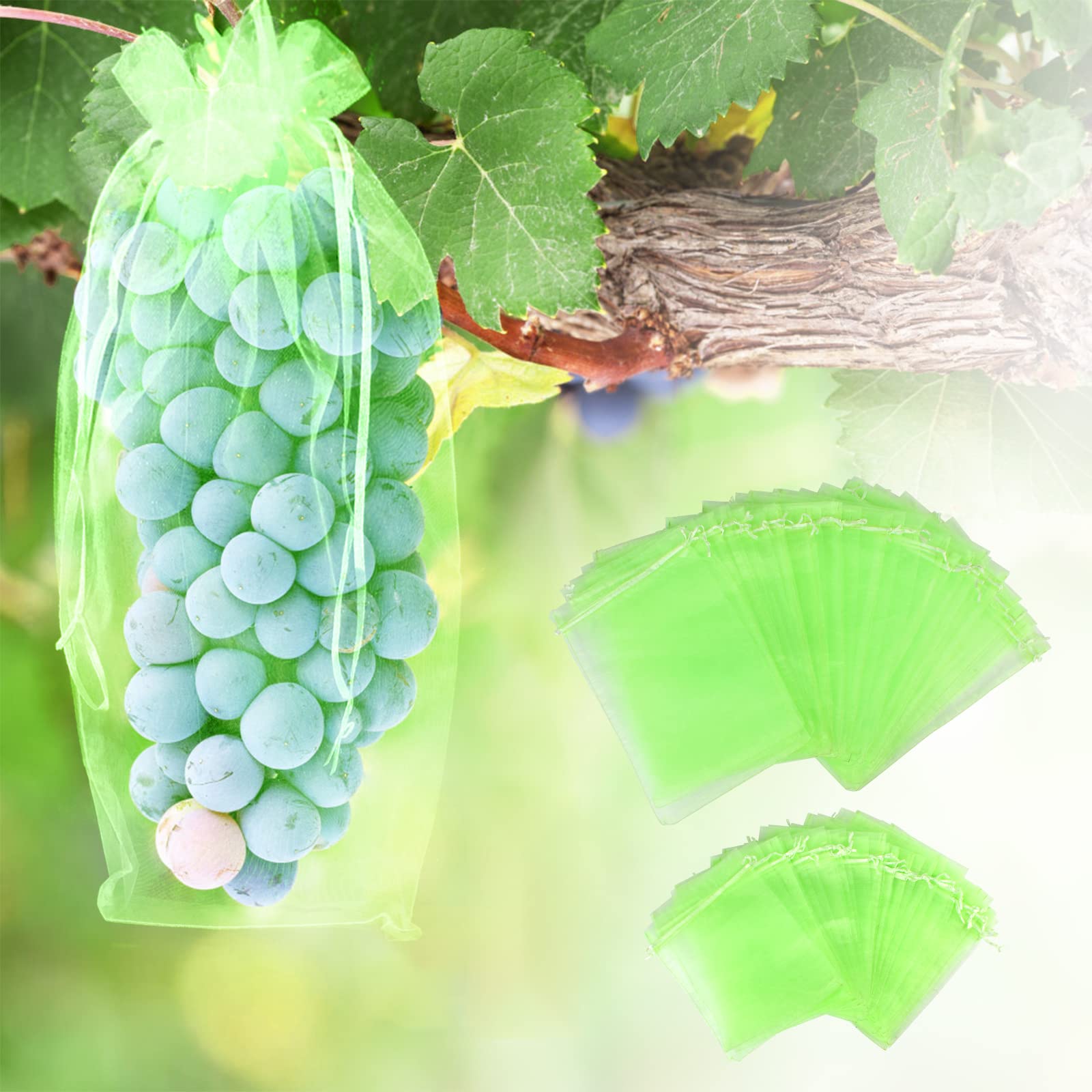 60PCS Fruit Protection Bags, Reusable Garden Fruit Netting Bags Insect Bird Barrier Netting Mesh Bag for Plant Flower Vegetables (2 Sizes)