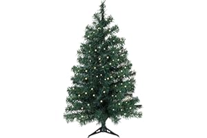 Okicoler 3ft Artificial Pre-lit Christmas Pine Tree with LED Warm Lights,Metal Hinges & Foldable Base,Easy Assembly for Home,Office,Green