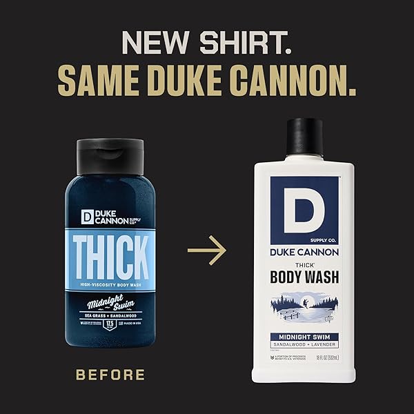 DUKE CANNON SUPPLY CO. THICK HIGH VISCOSITY BODY WASH – 3X THICKER, PLANT-BASED, MINERAL-ENRICHED BODY WASH FOR MEN – SANDALWOOD AND LAVENDER – MENS BODY SCRUB – MIDNIGHT SWIM (18 OZ)
