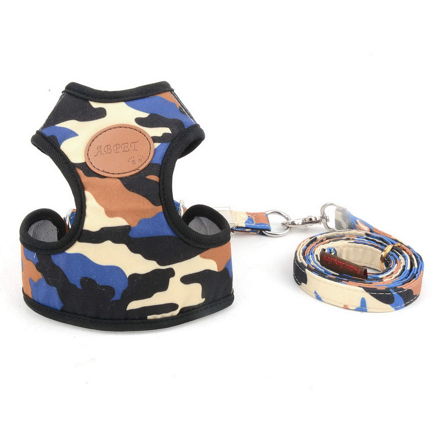 SMALLLEE_LUCKY_STORE New Soft Mesh Nylon Vest Pet Cat Small Dog Harness Dog Leash Set Leads Camo Blue M