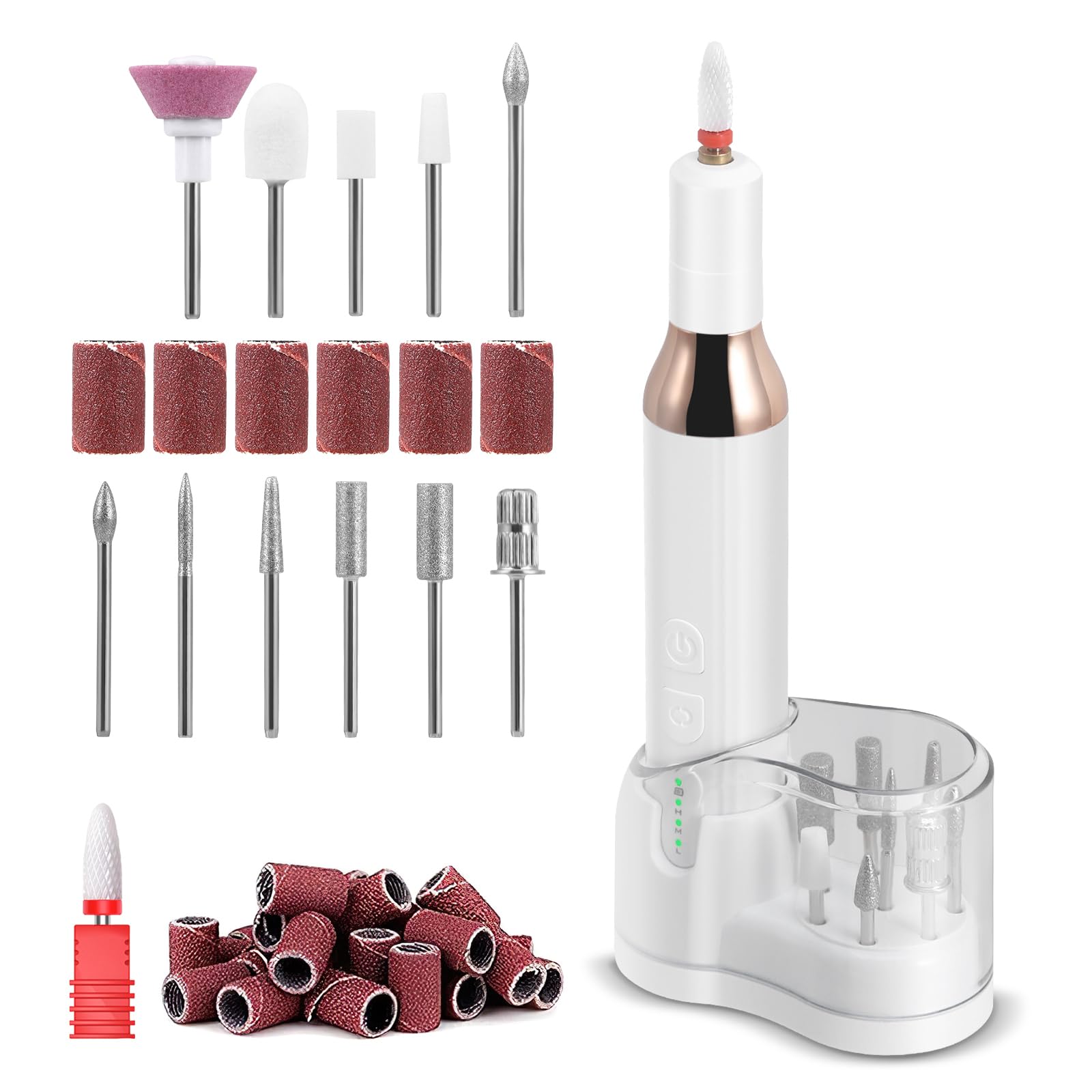 Cordless Electric Nail Drill for Acrylic Gel Nails Polishing Removing, Professional 18000 RPM Nail File with Rechargeable Base, Manicure Pedicure Polishing Kit Adjustable Speed for Home Salon