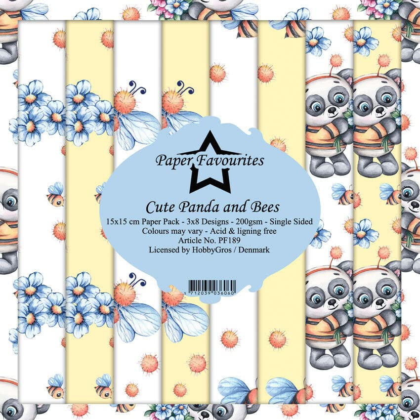 Dixi Craft Paper Favourites 15cm x 15cm Paper Sheets Cute Panda and Bees