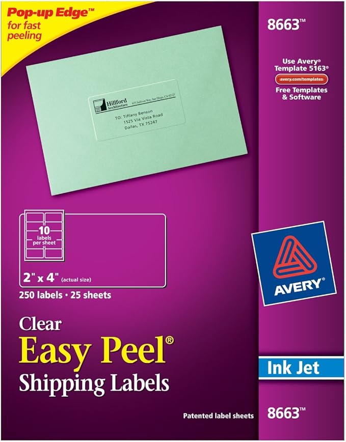 Avery 8663 Ink Jet Clear Address Labels 2 X 4 250 Per Pack 2 Pack