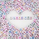 300+ Pieces 10x10mm Big Large White Cube Acrylic Alphabet Letter Beads A-Z Mixed Plastic Shape Loose Beads for Jewelry Making Bracelets Necklaces Key Chains (Colorful on White)