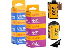 Kodak Ultramax 400 35mm Film 3 Pack & Kodak Gold 200 35mm Film 3 Pack Bundle (6 Total Rolls) 36exp for 35mm Film Camera 35mm - Kodak Film- Balveli Microfiber Cloth - 35 mm Film roll- Camera Film-