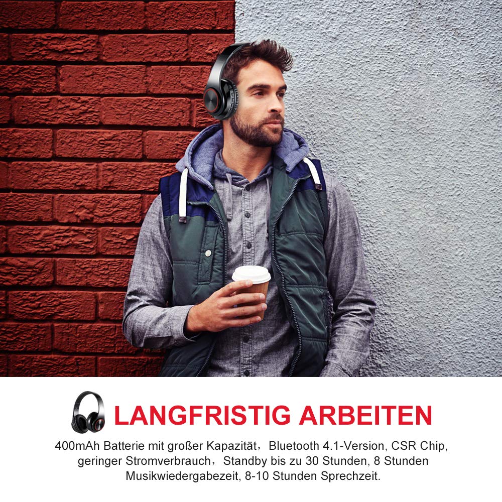 Ruicer Wireless Bluetooth Kopfhörer - Over Ear Kopfhörer Schwarz Funkkopfhörer Faltbare Headsets mit Mikrofon FM und LED-Licht
